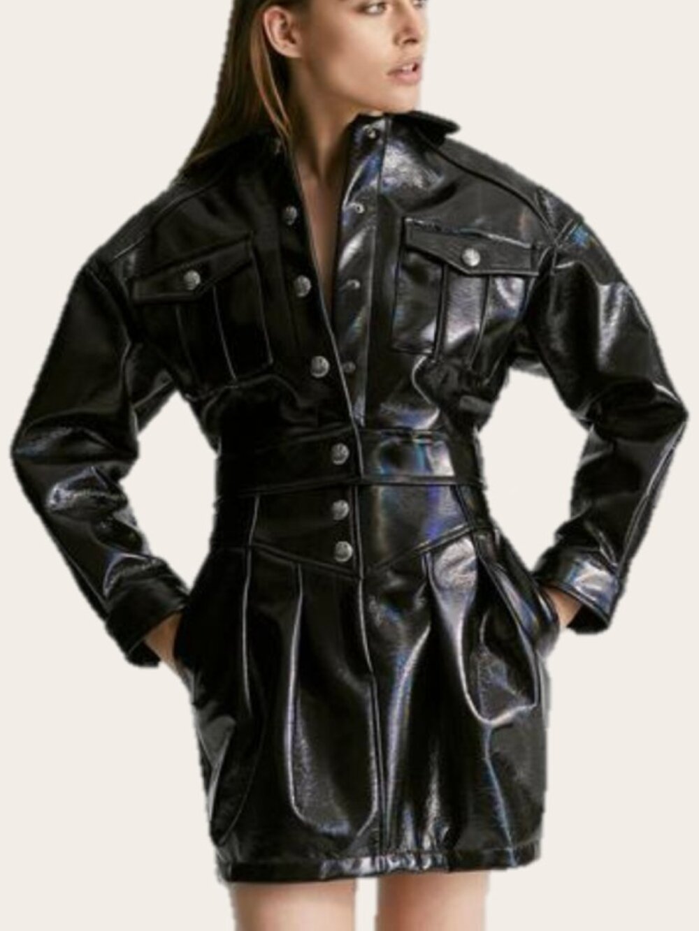 CL Studio Made In Italy Patent Leather Black Moto Jacket